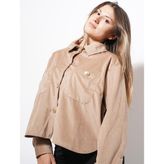 Ckm Moda Trey Altın Düğmeli Kadife Gömlek Taba - S