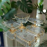 Çnr Home Collection Vintage 5 Parça Gümüş-Gold Kristal Sunum Seti - Kase, Ayaklı Tabak ve Kulplu Tepsi Gümüş