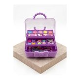 Çocuk Takı ve Toka Organizeri Otomatik Açılır Katlı Düzenleyici Kutu 27x15x15 cm Pembe Taşınabilir Çok Bölmeli Saklama Çantası Mor