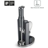 Çok Fonksiyonlu 4'ü 1 Arada Standlı Güçlü Çubuk Blender Seti, Siyah Renk - Ahşap