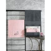 Colorful 4'ü Havlu Antrasit-Açık Pembe Hamam Seti