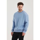 COMBİNE MİCHAİL Açık Mavi Bisiklet Yaka Oversize Şardonlu Basic Erkek Sweatshirt