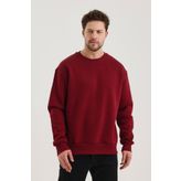 COMBİNE MİCHAİL Bordo Bisiklet Yaka Oversize Şardonlu Basic Erkek Sweatshirt