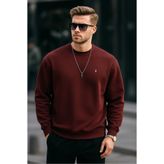 COMBİNE MİCHAİL Bordo Renk Basic Bisiklet Yaka Relaxed Regular Erkek Sweatshirt