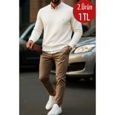 COMBİNE MİCHAİL Erkek Basic Bisiklet Yaka Beyaz Sweatshirt