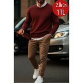 COMBİNE MİCHAİL Erkek Basic Bisiklet Yaka Bordo Sweatshirt