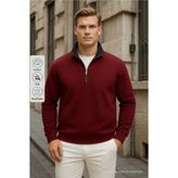 COMBİNE MİCHAİL Erkek Basic Bordo Yarım Fermuarlı Sweatshirt