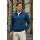 COMBİNE MİCHAİL Erkek Basic Mavi Yarım Fermuarlı Sweatshirt