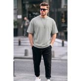 COMBİNE MİCHAİL Erkek Premium Basic Trend Gri Oversize Tişört