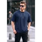 COMBİNE MİCHAİL Erkek Premium Basic Trend Lacivert Oversize Tişört