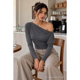 COMBİNE MİCHAİL Füme Renk Dar Kalıp Kadın Basic Bluz