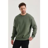 COMBİNE MİCHAİL Haki Bisiklet Yaka Oversize Şardonlu Basic Erkek Sweatshirt