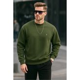 COMBİNE MİCHAİL Haki Renk Basic Bisiklet Yaka Relaxed Regular Erkek Sweatshirt