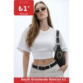 COMBİNE MİCHAİL Kadın Basic Bel Detaylı Beyaz Crop Bluz