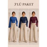 COMBİNE MİCHAİL Kadın Basic Geniş Kol 3 Lü Crop Bluz