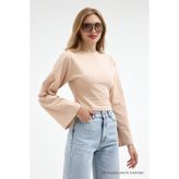 COMBİNE MİCHAİL Kadın Basic Geniş Kol Bej Crop Bluz