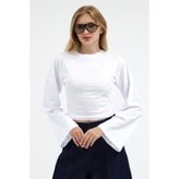 COMBİNE MİCHAİL Kadın Basic Geniş Kol Beyaz Crop Bluz
