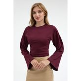 COMBİNE MİCHAİL Kadın Basic Geniş Kol Bordo Crop Bluz