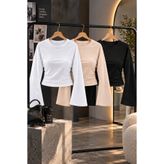 COMBİNE MİCHAİL Kadın Basic Geniş Kol Crop Bluz 3'Lu