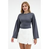 COMBİNE MİCHAİL Kadın Basic Geniş Kol Füme Crop Bluz