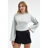 COMBİNE MİCHAİL Kadın Basic Geniş Kol Gri Crop Bluz