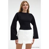 COMBİNE MİCHAİL Kadın Basic Geniş Kol Siyah Crop Bluz