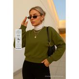 COMBİNE MİCHAİL Kadın Basic Oversize Kışlık Haki Sweatshirt