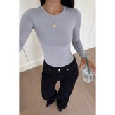 COMBİNE MİCHAİL Kadın Basic Uzun Kollu Şık Gri Bluz