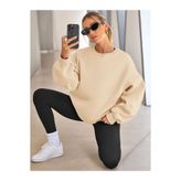 COMBİNE MİCHAİL Kadın Bisiklet Yaka Basic Oversize Sweatshirt BEJ