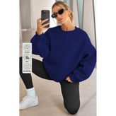 COMBİNE MİCHAİL Kadın Bisiklet Yaka Basic Oversize Sweatshirt SAKS MAVİ