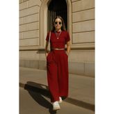 COMBİNE MİCHAİL Kadın Cepli Basic Bordo Bol Paça Pantolon