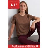 COMBİNE MİCHAİL Kadın Comfort Fit Basic Kahve Bol Tişört