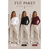 COMBİNE MİCHAİL Kadın Kayık Yaka Basic Dar 3 Lü Bluz
