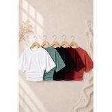 COMBİNE MİCHAİL Kadın Yarasa Kollu Basic Dar 5 Li Crop Bluz
