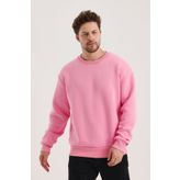 COMBİNE MİCHAİL Pembe Bisiklet Yaka Oversize Şardonlu Basic Erkek Sweatshirt