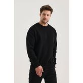 COMBİNE MİCHAİL Siyah Bisiklet Yaka Oversize Şardonlu Basic Erkek Sweatshirt