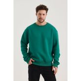 COMBİNE MİCHAİL Yeşil Pamuklu Bisiklet Yaka Oversize Şardonlu Basic Erkek Sweatshirt
