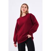 Comeor Bordo Kadın Pamuklu Oversize Basic Bisiklet Yaka Sweatshirt