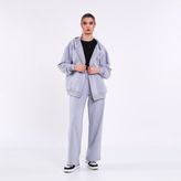 COMEOR Kadın Gri Normal Kalıp Basic Beli Lastikli Kapüşonlu Oversize Mevsimlik Alt Üst Eşofman Takımı