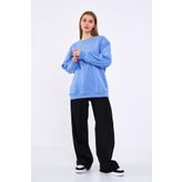 Comeor Mavi Kadın Pamuklu Oversize Basic Bisiklet Yaka Sweatshirt