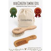 ComesBaby HEDİYELİK İsimli 2'li Set Bebek Fırçası & Saplı Ahşap Tarak (KESE VE ANAHTARLIK HEDİYE)