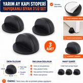 Compact Yarım Ay Yapışkanlı Kapı Stoperi Siyah 3’lü Set