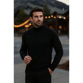 Comstar Erkek Basic Kışlık Yarım Boğazlı Uzun A.siyah Kazak - XL