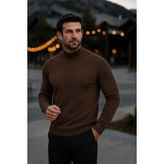Comstar Erkek Basic Kışlık Yarım Boğazlı Uzun Kahve Kazak