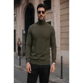 Comstar Erkek Kışlık Basic Slim Fit Uzun Haki Kazak