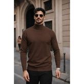 Comstar Erkek Kışlık Basic Slim Fit Uzun Kahve Kazak