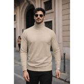 Comstar Erkek Kışlık Basic Slim Fit Uzun Krem Kazak - XL