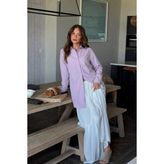 Comstar Kadın Uzun Rahat Lila Basic Gömlek Elbise - 40
