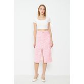 Comstar Leopar Desenli Yırtmaçlı Kot Etek - Pembe - 36