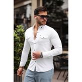 Comstar Slim Fit Çıtçıtlı Çift Cep Kot Gömlek - Beyaz - XL